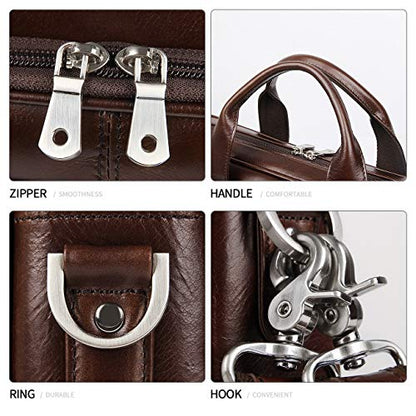 Augus Leather Briefcase for Men, 16 Inch, Full-Grain Leather, YKK Zipper - color: Brown Coffee