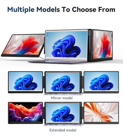 Laptop Screen Extender, 14" 1200P FHD IPS Portable External Screen, Triple Portable Laptop Monitor for 12-16.5" Laptops with USB-C/HDMI, Plug & Play Compatible with Wins/Mac(M1//M2/M3Pro/Max) - size: 14", style: Triple screen