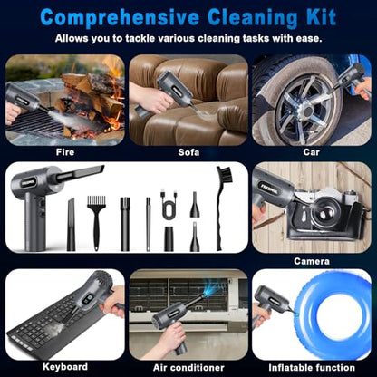 FRESMOL Compressed Air Duster, Rechargeable Cordless Electric Air Blower | 3-Gear Adjustable, 100000RPM, Smart LED Display, LED Light, Keyboard, PC, Car, Home Cleaning, Replaces Canned Air, Grey - color: Grey