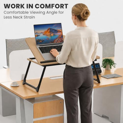 Laptop Bed Desk, 5-Angle Adjustable Bed Laptop Table with Cup Holder | Foldable Laptop Stand for Couch & Sofa, Portable Laptop Tray for Adults Writing Reading Eating, Walnut - color: Wlanut