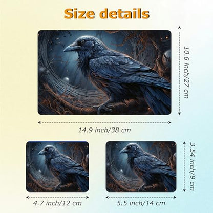 Universal Laptop Skin Sticker with 2 Wrist Pad Decals, 3-Piece Removable Vinyl Laptop Cover, Black Crow Waterproof Anti-Scratch, Easy-Trim Fit for 13.3" 14" 15.6" Laptops - color: Black Crow