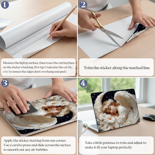 Universal Laptop Skin Sticker Decal,15.6 Inch Laptop Vinyl Cover for 13" 14" 15.6" Laptop,Scratch-Resistant Waterproof Protector Wrap,Reusable with Wrist Pads,Sleeping Angels with Daisies - color: Sleeping Angels with Daisies