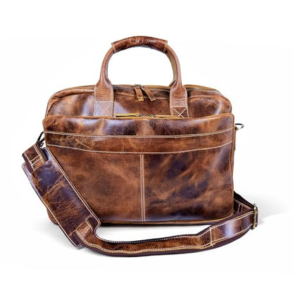 DEBKIN CONNECTED Leather Briefcase 18 inch Laptop Messenger Bag for Men and Women - Best Office Satchel Bag - Top Grain Buffalo Leather Messenger Bag for Men & Women