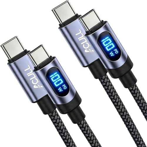 2 Pack USB C to USB C Cable, 100W LED Display Fast Charging Cable (6.6 FT) | Nylon Braided USB C Cord for MacBook Pro/Air, iPad Pro, iPhone 17/16/15, Samsung S24/S23/S22, Pixel