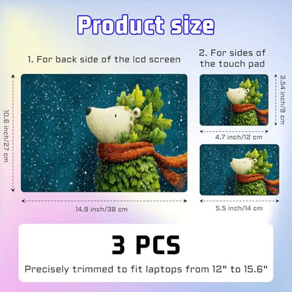 Universal Laptop Skin Sticker Decal, Compatible with MacBook HP Dell Lenovo 12"-15.6", Reusable Vinyl Notebook Cover 3PCS Set, High-Recognition Film-Polar Bear Leave Scarf - color: Polar Bear Leave Scarf