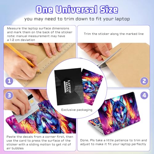 Universal Laptop Skin Sticker Decal, Compatible with MacBook HP Dell Lenovo 12"-15.6", Reusable Vinyl Notebook Cover 3PCS Set, High-Recognition Film-Blue Wolf Full Moon - color: Blue Wolf Full Moon