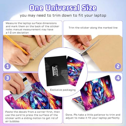 Universal Laptop Skin Sticker Decal, Compatible with MacBook HP Dell Lenovo 12"-15.6", Reusable Vinyl Notebook Cover 3PCS Set, High-Recognition Film-Blue Wolf Full Moon - color: Blue Wolf Full Moon