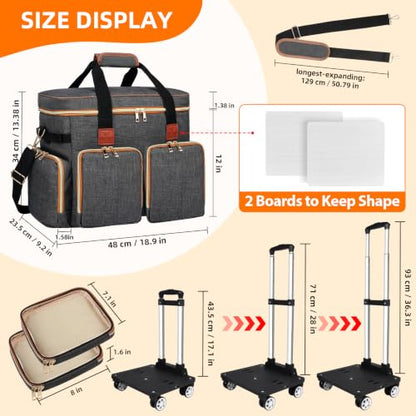 Rolling Teacher Tote Bag with Detachable Trolley, 5-Wheeled Teacher Bag with 15.6 inch Laptop Compartment& Accordion File Organizer, Multifunctional Rolling Briefcase for Teaching& Office