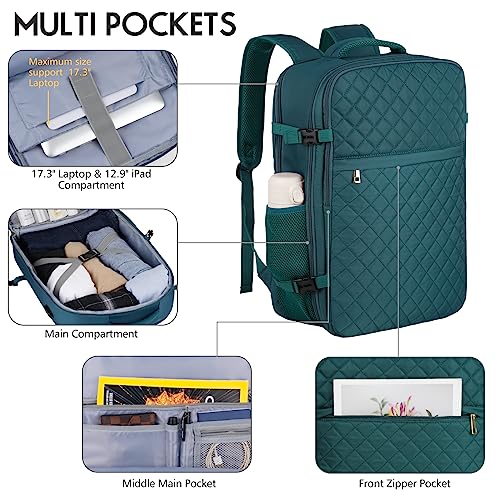 Large Travel Backpack Women, Flight Approved Carry On Backpack, Water Resistant Anti-Theft Large Casual Daypack Fit 17 Inch Laptop with USB Charging Port, Peacock Blue - color: Peacock Blue, size: 17.3 inch