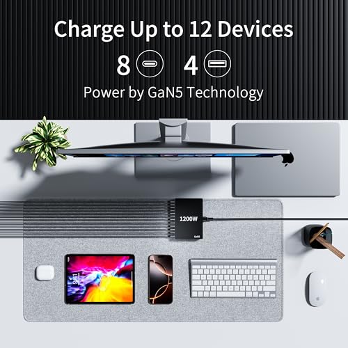 1200W USB C Charger Block Fast 12 Port MacBook Pro Charging Station | 140W PD PPS AVS HUB for All iPhone 17 Pro Max/17 Air/16 SE/Samsung Galaxy 26/ MacBook Pro/Air/iPad Pro/240W Cable - color: Black