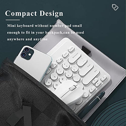 Compact Keyboard MouseCombo,JieruiDeng 79-Key Retro Mini Cute Computer Keyboard 2.4G USB Wireless and Silent Mice Set for Laptop Desktop PC iPad (White) - color: White
