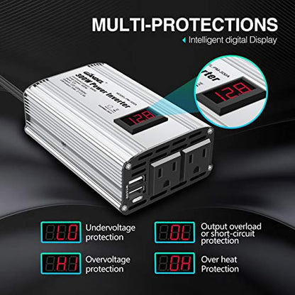 300W Power Inverter DC 12V to 110V AC Car Inverter with 4.8A Dual USB Car Adapter with LED Display - size: 300 W - 110V