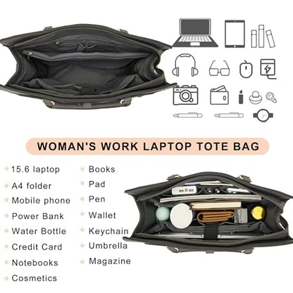YZAOLL 15.6 Inch Laptop Bag for Women Work Tote Briefcase for Teacher Purse - color: E-darkgrey