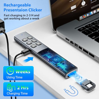 Presentation Clicker with Air Mouse, RF 2.4GHz PowerPoint Clicker for PPT | Rechargeable Wireless Presenter Remote, 2-in-1 USB Type C Presentation Clicker Slide Advancer