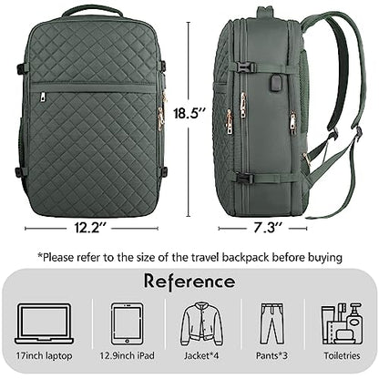 Large Travel Backpack Women, Flight Approved Carry On Backpack, Water Resistant Anti-Theft Large Casual Daypack Fit 17 Inch Laptop with USB Charging Port, Olive Green - color: Olive Green, size: 17.3 inch