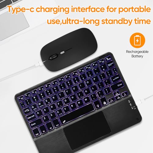Ultra-Slim Bluetooth Keyboard with Built-in Touchpad and Mouse Portable Mini Wireless Keyboard Rechargeable 7-Color Backlit for Apple iPad iPhone Samsung Tablet iPhone Smartphone iOS Android Windows - color: black