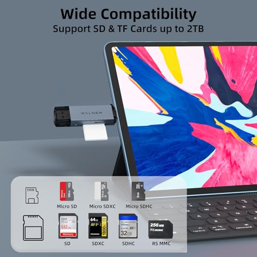 SD Card Reader, WALNEW USB 3.0 and USBC to SD/microSD Adapter for MacBook Pro/Air M1 M2,Mac,iPad 10th/Mini 6,XPS 15,Samsung Galaxy S23 S22,Tab S9 S7 S6 A8,Surface Laptop,Chromebook,Windows PC | Supports UHS-I SD/SDHC/SDXC/MicroSD, Compatible with MacBook,
