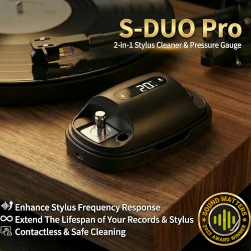 HumminGuru S-Duo 110kHz Ultrasonic Stylus Cleaner + Stylus Pressure Gauge | Contactless & Alcohol-Free Record Needle Cleaner for MM MC Cartridge, Non-Magnetic Alloy Stylus Force Scale, Rechargeable