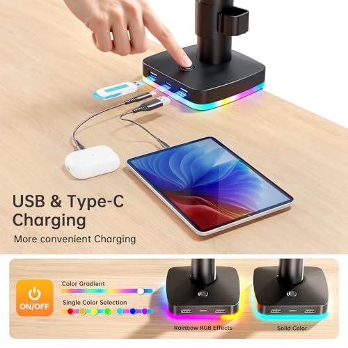 Afaloona RGB Convertible Laptop and Monitor Mount with USB Hub, Adjustable | 3 USB Ports for Data Transfer & Charging | Fits 13-32" Monitors & 11-17" Laptops | up to 18 lbs | VESA 75x75-100x100mm - size: RGB Laptop Stand
