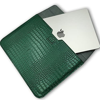 Laptop Sleeve Bag for 2023-2026 MacBook Air 15 inch A3448 M5 M4 M3 M2 Crocodile Grain PU Leather Flap Style Case Notebook Bag for Mac Pro 16 M1 A2485 A2141 2019-2026,Pro 15 2012-2019,Green - color: Green