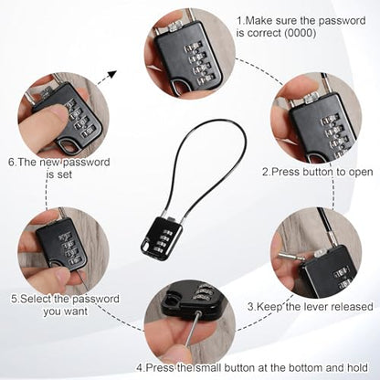 2 PCS Compact Design Resettable 4-Digit Combination Padlock with 12 Inches Long Cable, Small Cable Locks with Combination Durable Stainless Steel Cables Combo Lock Multipurpose Lock for Suitcase, Gym
