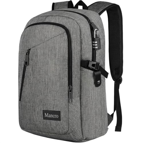 Mancro 17.3 Inch Business Laptop Backpack Anti-Theft Travel Backpack | Large Travel Computer Bag Lightweight Work Backpack Daypack with Lock and Laptop Compartment for Men Women, Grey - color: Grey, size: 17.3 inch