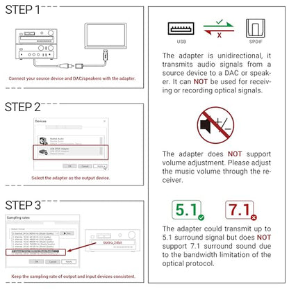 USB C to SPDIF Transmitter, Unidirectional Type C to Optical Audio Output Adapter with 192KHz/24bit DAC for MacBook Pro/Air, Laptop, Computer