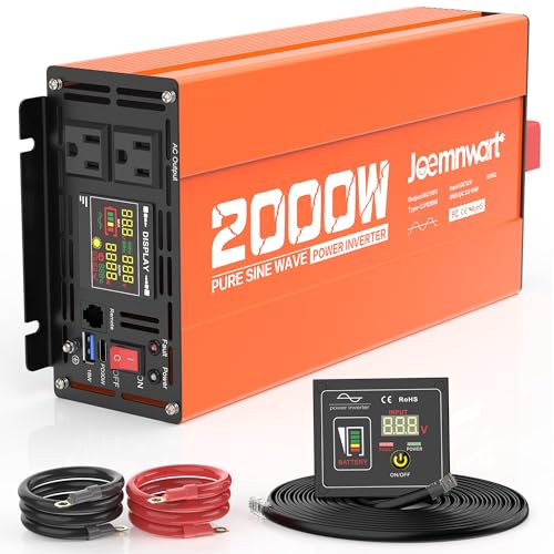 2000W Pure Sine Wave Power Inverter 12V DC to 110V AC Converter for RV Truck Off-Grid Solar Inverter with 2 Quick Charging USB Ports,Dual AC Outlets,LCD Display and Remote Control - size: 2000W-12V