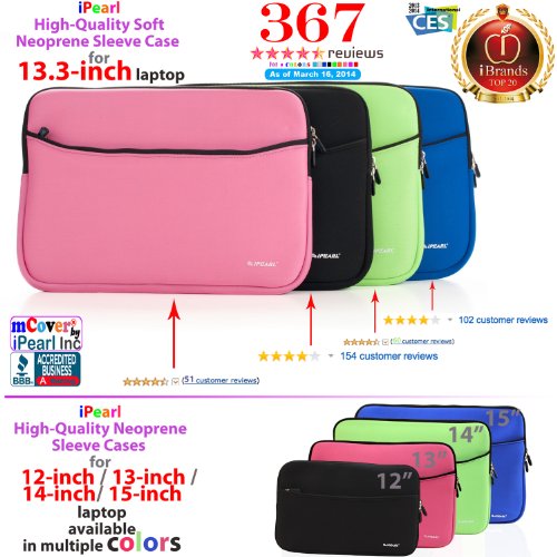 13-inch Soft Neoprene Sleeve Case for MacBook & UltraBook Laptop (Built-in External Pocket) - Pink