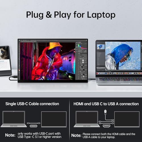 Portable Monitor Touchscreen,18.5'' FHD IPS Touch Screen Monitor, Travel Monitors w/Kickstand & Speaker, HDMI USB C External Screen for Laptop PC 10-Point Touch for Windows devs