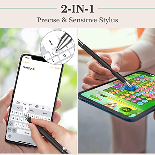 MEKO(2 Pcs) [2 in 1 Precision Series] Disc Stylus/Styli for All Touch Screen Devices Bundle with 4 Replaceable Disc Tips, 2 Replaceable Fiber Tips - (Black/Gold) | MEKO 1st Gen Passive Stylus, Fiber & Rubber Tips with Clip, Compatiable with All Touch Scre
