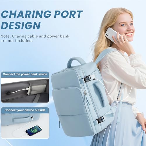 Sinaliy Travel Backpack for Women, Flight Approved Carry On Backpack, College Bag, Casual Daypack, Hiking Waterproof Business Bag | Waterproof 16 Inch Laptop Backpack for Work, College, Weekend, Business, Travel Bag with Wet Pocket, Light Blue - color: Li