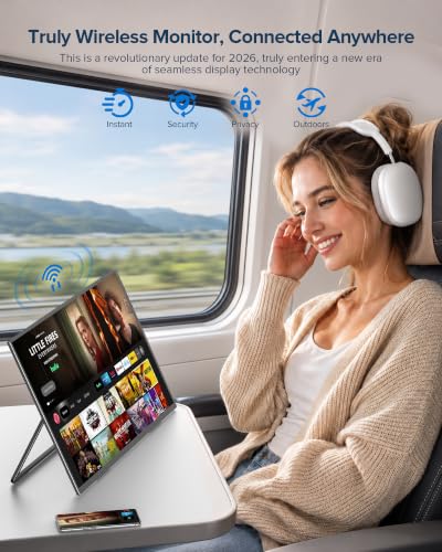 Wireless Portable Monitor with 10000mAh Battery, 18.5" 100Hz Gaming Monitor | Support AirPlay, Miracast, 145% sRGB QLED, USB-C & HDMI, Sleeve & VESA, Second Screen for Laptop, Game Consoles(3-4H) - size: 18.5