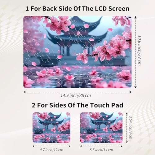 15.6 Inch Laptop Skin Sticker, Reusable Vinyl Cover Protector with 2 Wrist Pad Skins, Removable Waterproof Scratch-Resistant for 12-15.6 Inch Laptop Notebook,Cherry Blossoms - color: Cherry Blossoms