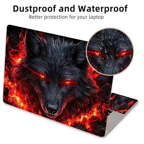 Aesthetic Laptop Skin Cover,12-15.6 Inch Universal Vinyl Sticker Decal,Waterproof Scratch-Resistant Notebook Wrap,Removable Residue-Free Protector,Fiery Wolf Dark - color: Fiery Wolf Dark