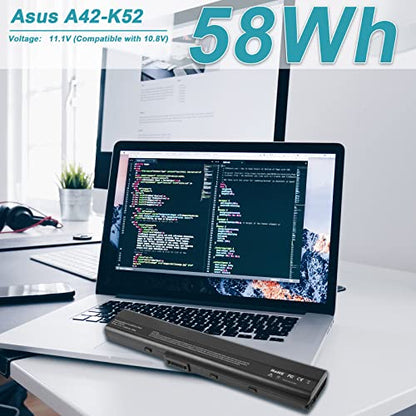 A32-K52 Laptop Battery for ASUS A52F A52J K52F X52N X52J X52F K52D K52J X5IJ K52 K52D K52DE K52DE-EX064V K52F-B1 K52F-BBR5 K52F-BBR9 K52f-c1 K52F-C2B K52FK52F-A1 K52f-SX051V K52N-EX035V K52Xi - size: 7.28*2.72*0.94inch A42-K52