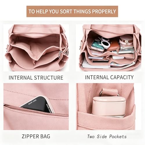 JARKJARD Canvas Crossbody Tote Bag for Women Laptop Work Handbag | Cute Aesthetic Shoulder Messenger Purse with Zipper Pockets and Compartments Great for Daily Travel and Office use - color: Pink