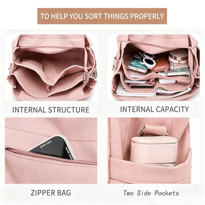 JARKJARD Canvas Crossbody Tote Bag for Women Laptop Work Handbag | Cute Aesthetic Shoulder Messenger Purse with Zipper Pockets and Compartments Great for Daily Travel and Office use - color: Pink