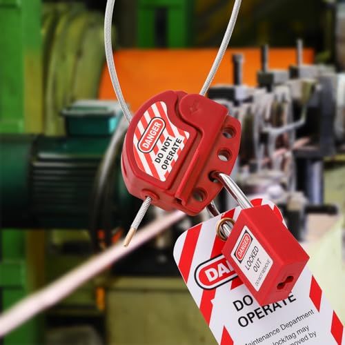 WUWEOT 2 Pack Lockout Tagout Cable Lock, 10ft Adjustable Loto Steel Cable, 4 Key Hole Lockout Tag Out Cable Lock with Vinyl Coated for Out of Service, Repair Management, OSHA Compliant
