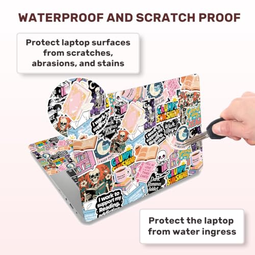 Laptop Skin Sticker Decal PVC Vinyl Sticker Notebook PC Protector Waterproof Scratch Resistant Laptop Skin for 12.1 13 13.3 13.6 14 15 15.3 16 Inch Reading Skull Theme with Quote - color: Reading Skull