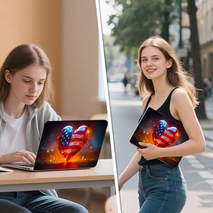 Universal Laptop Skin Sticker Decal, 12"-15.6" Aesthetic Vinyl Wrap, American Flag Heart Waterproof Notebook Cover Art Protector for MacBook HP Dell Lenovo, Fits 13" 14" 15" 15.6" - color: American Flag Heart