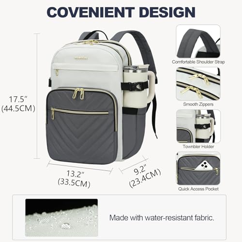 VANKEAN Laptop Backpack for Women (Beige-Grey, 18 Inch) - color: Beige-grey, size: 17.3 Inch