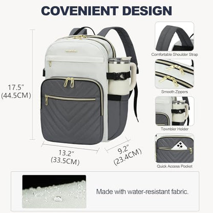 VANKEAN Laptop Backpack for Women (Beige-Grey, 18 Inch) - color: Beige-grey, size: 17.3 Inch