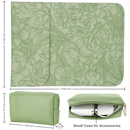 MOSISO Laptop Case 13 inch, 13 inch Laptop Sleeve with Small Bag | Compatible with MacBook Neo 13 A18 Pro A3404/Air 13/Pro 13/Pro 14 M5 M4 M3 M2 M1,Embossed Hibiscus PU Leather Case,Sage Green - color: Sage Green, size: 13 inch