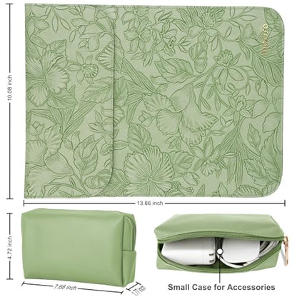 MOSISO Laptop Case 13 inch, 13 inch Laptop Sleeve with Small Bag | Compatible with MacBook Neo 13 A18 Pro A3404/Air 13/Pro 13/Pro 14 M5 M4 M3 M2 M1,Embossed Hibiscus PU Leather Case,Sage Green - color: Sage Green, size: 13 inch