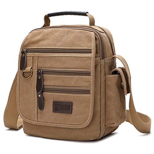 Mens bag Canvas Shoulder Bag Small Messenger Crossbody Bag Work Bag Vintage Multi-function - color: Khaki