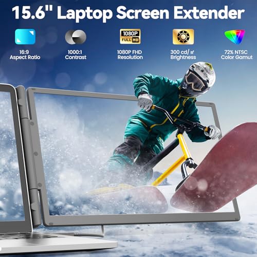 KEFEYA 15.6" Laptop Screen Extender, 1 Cable Connect, Triple Laptop Monitor Extender with Magnetic Power Bank, 1080P FHD Monitor for Laptop, Compatible with Mac, Windows, Android for 13-17" Laptops