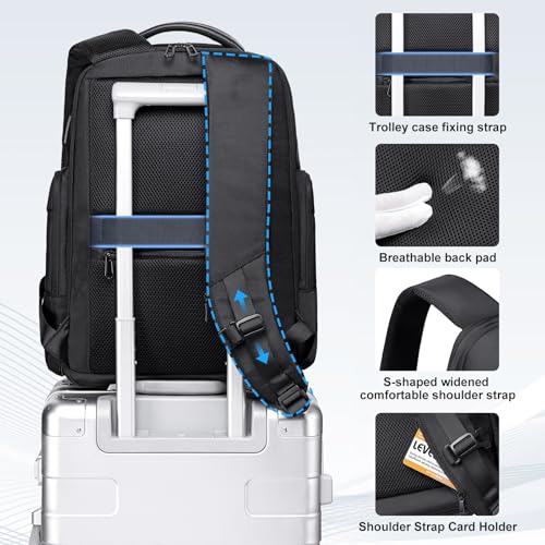 FENRUIEN Business Travel Backpack for Men,Large Capacity Laptop Backpack with USB Charging Port,Multifunctional Water Resistant Expandable Black Bag Fits 15.6 Inch computer