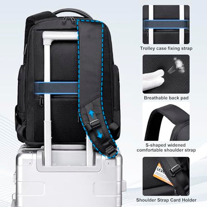 FENRUIEN Business Travel Backpack for Men,Large Capacity Laptop Backpack with USB Charging Port,Multifunctional Water Resistant Expandable Black Bag Fits 15.6 Inch computer