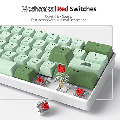 60% Mechanical Keyboard - Compact Gaming Keyboard with RGB Backlit, 61 Green Switch Keys, USB Wired for Windows Mac Laptop PC - color: 61 Matcha/Red Switch